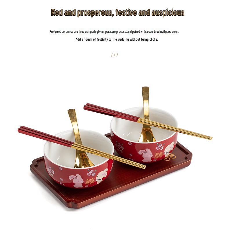 Double Happiness Red Bowl & Chopsticks Set - Wedding, Housewarming, Birthday, Anniversary Gift