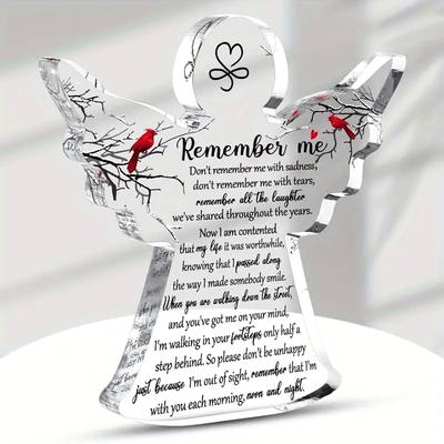 1pc Americana Style Acrylic Angel Memorial Gift with Red Cardinal - Inspirational Bereavement Table Decoration