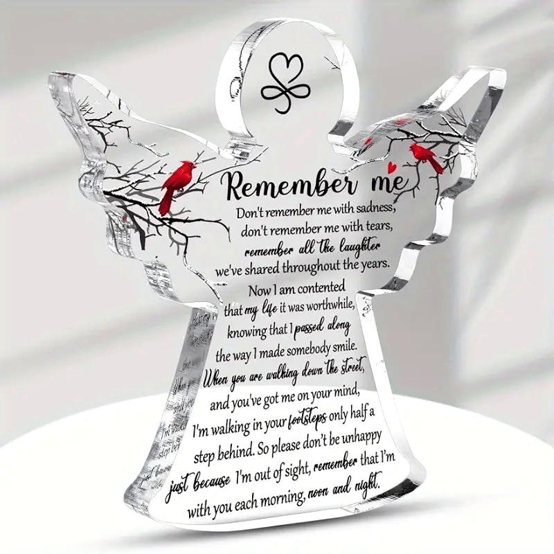 

1pc Americana Style Acrylic Angel Memorial Gift with Red Cardinal - Inspirational Bereavement Table Decoration 10*10cm
