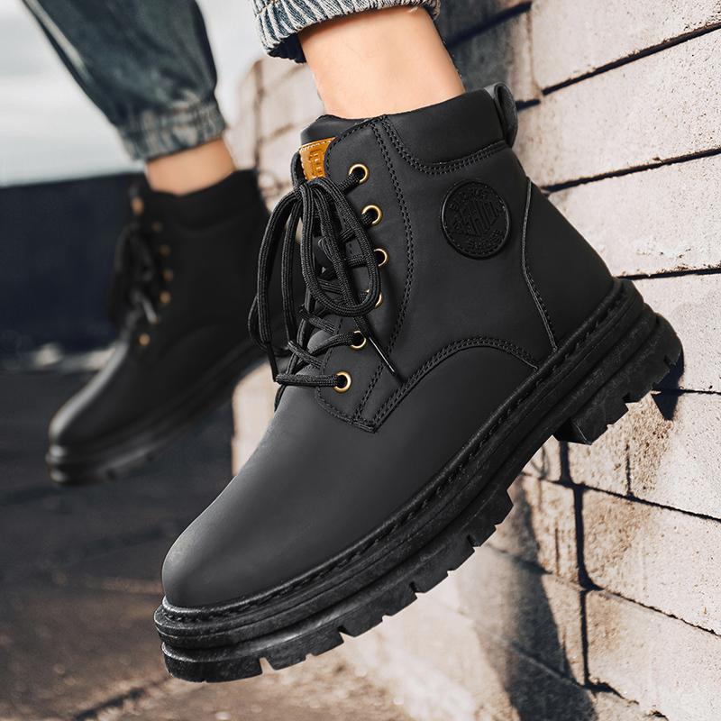 Men's high top boots four season outdoor work shoes anti slip and comfortable yellow boots fashion British casual leather boots