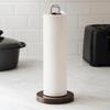 Stainless Steel Paper Towel Stand Wooden Base One-Handed Tear Paper Towel Rack Non-Slip Durable Toilet Tissue Holder Countertop