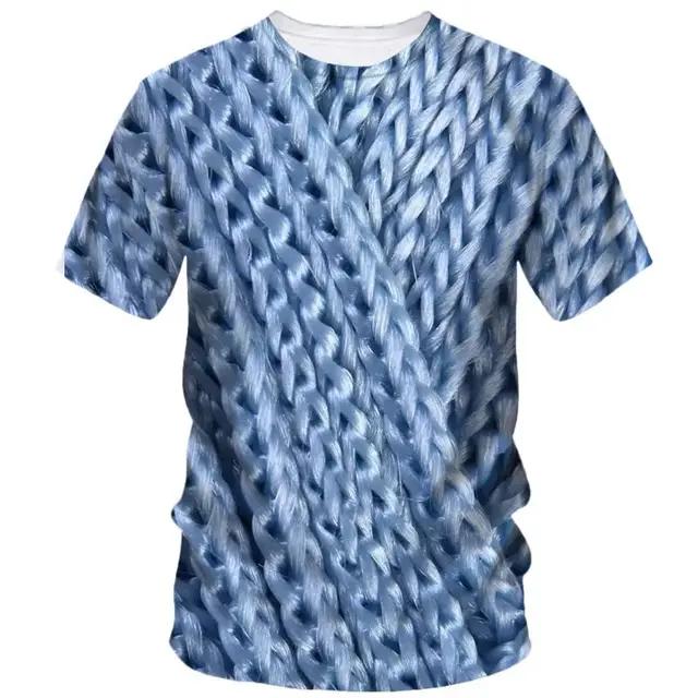 Trend Creative 3d Printed Twine Pattern Men's Summer T-Shirt Casual Loose Fashion Creative O Collar Men's Short-Sleeved Tops