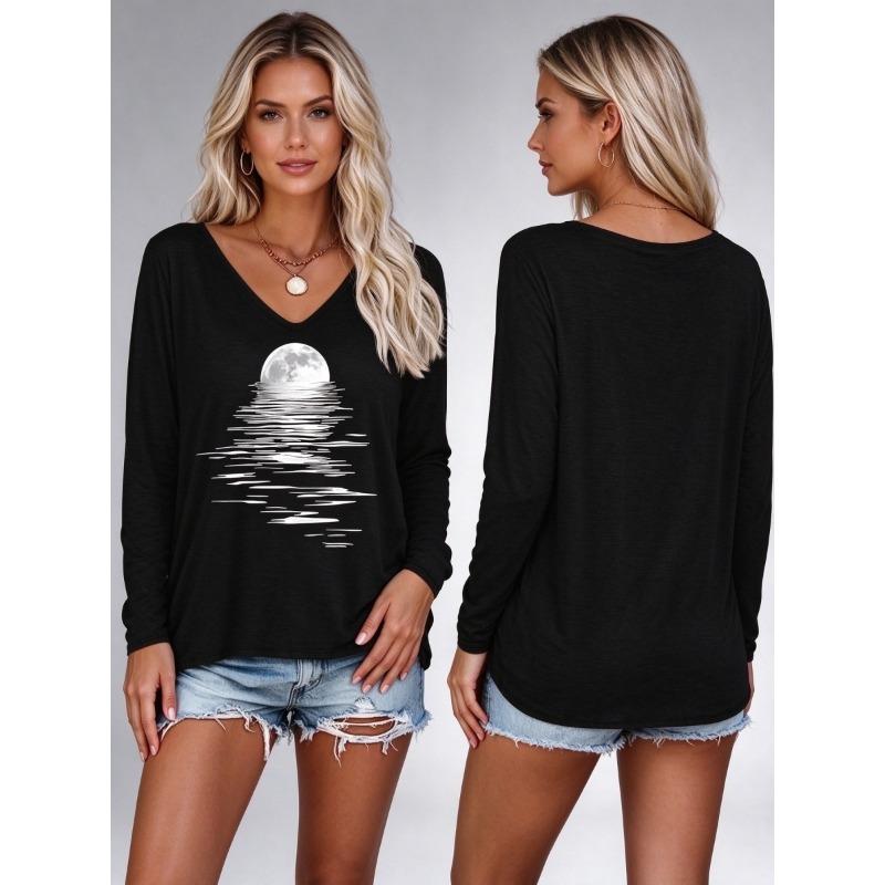 Women's V-neck long sleeve party autumn casual pullover 3d printing casual fashion tops