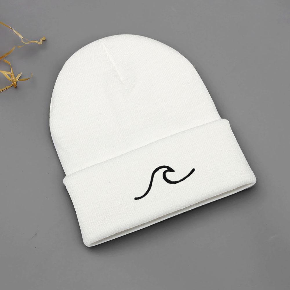 Winter Beanie Hats for Men Women Embroidery Wave Knit Cuffed Beanie Skull Cap Outdoor Daily Wear