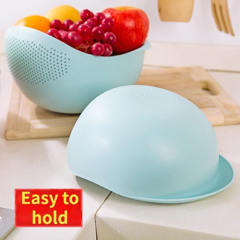 2-In-1 Plastic Sieve Fruit Bowl Plastic Clean Machine Vegetables Basin Basket Washing Filter Strainer Kitchen Tool