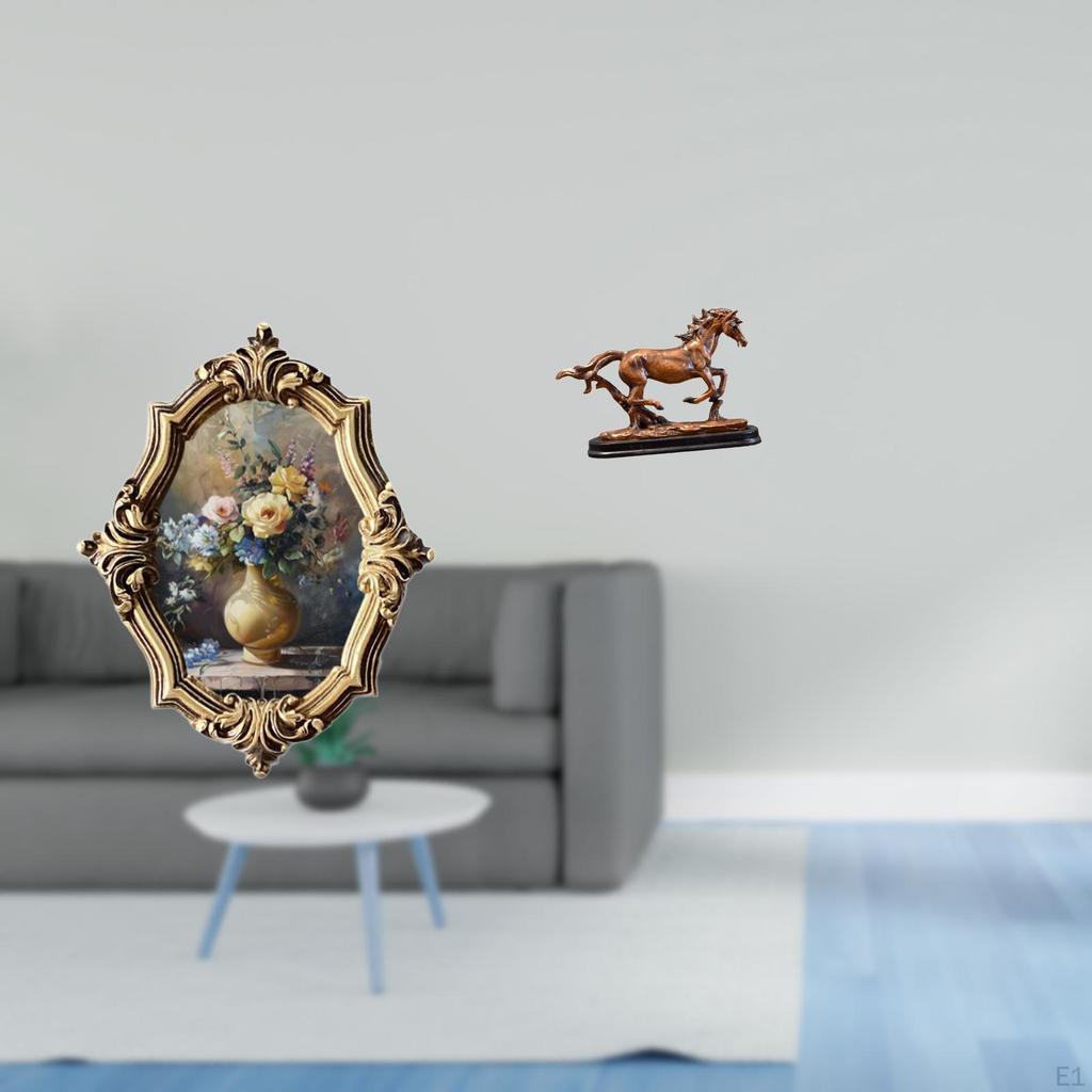 Vintage Resin Photo Frame and Horse Sculpture Figurine Artwork Collectible Art Ornament for Office