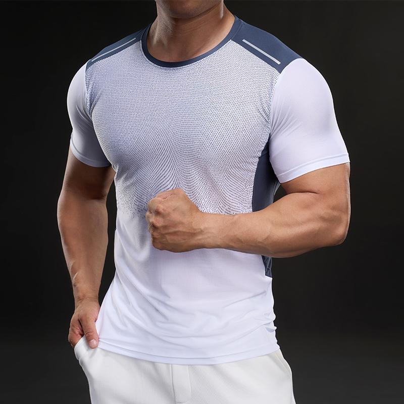 Sports and Fitness Casual Round Neck Short-sleeved T-shirt Fashionable Slim Elastic Contrasting Color Outdoor T-shirt