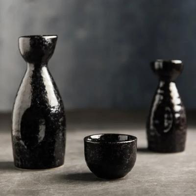 Japanese Sake Set, Vintage Black Shot Glasses, Ceramic Home Restaurant, Whiskey Drink, Korean Sake Bottle, Small Wine Cup Set
