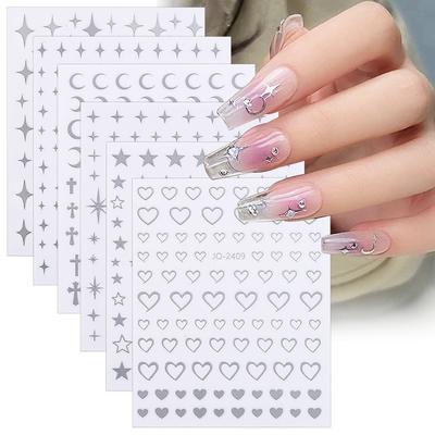 Liquid Metal Silver Series Nail Art Sticker Pentagram Moon Quadrangram Sticker Nail Art Comes With Background Nail Sticker