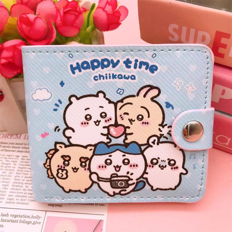 Kawaii Chiikawa Coin Bag Cute Cartoon Pu Leather Wallet Short 2-Fold Money Change Pouch Lovely Casual Card Holder With Buttons