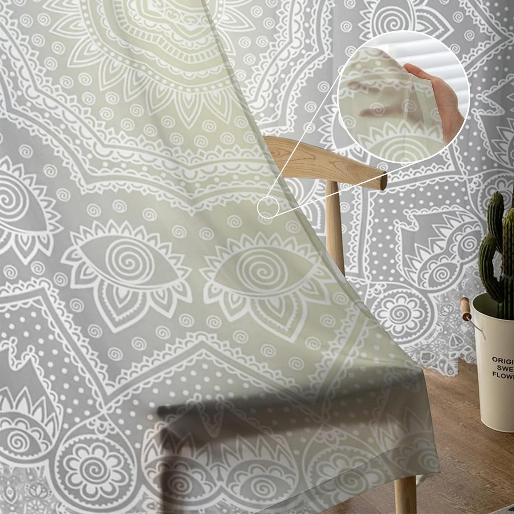 Mandala Gradient Tiulowe Zasłony do Salonu Drukowana Przezroczysta Woalowa Zasłona Sypialnia Ekranowanie Okna Draperie Żaluzje Dekoracja Domu