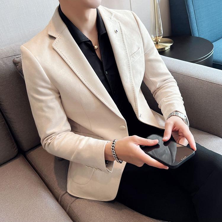 

Модный костюмный пиджак мужской приталенный бархатный из оленьей кожи элегантный пиджак пальто деловой кэжуал свадьба XL бежевый