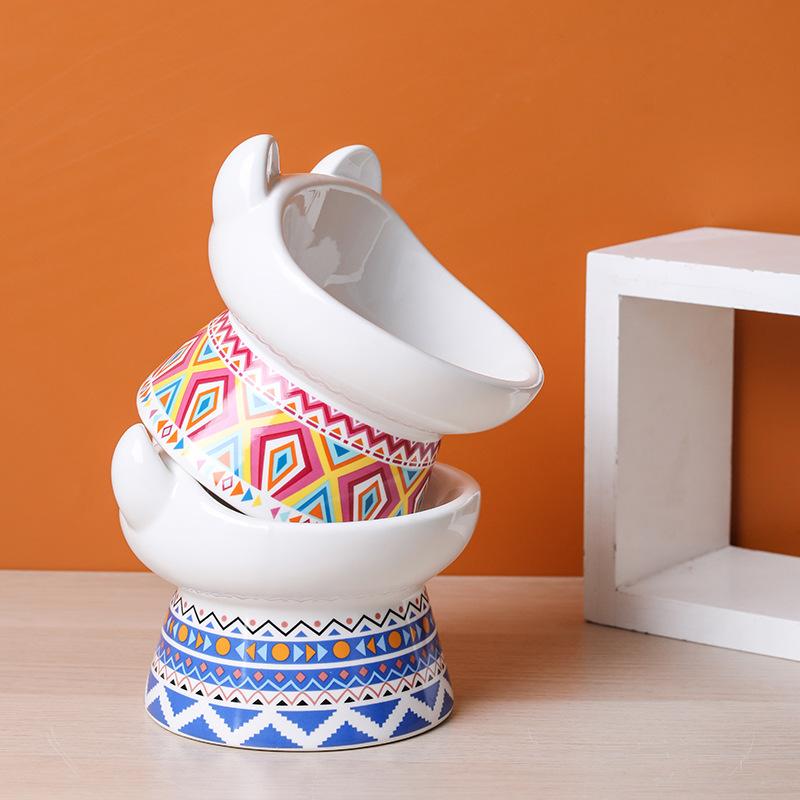 Anti Knock High Footed Slanted Mouth Cat Bowl Ceramic Protection Cervical Spine Pet Dog Cat Water Rice Bowl Cat Food Bowl