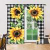 Set Of 2 Elegant Curtain Plaid Sunflower Print Window Charming European Style Design Vintage Decoration Kitchen Polyester Perfect For Cooking Area