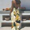 Women Long Slip Dress Breathable Summer Floral Print Casual Sleeveless Dress Spaghetti Strap Loose Swing Hem Ankle Length Beach Dress