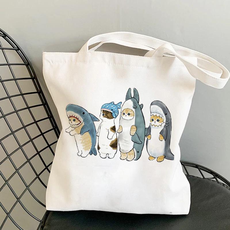 Kawaii Catshark Print Canvas Harajuku Shoulder Bag