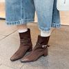 Fashion 2025 New Autumn Women Boots Women Shoes Square Toe Chunky Heel Retro Slip-on Short Boots Belt Buckle Western Modern Boots