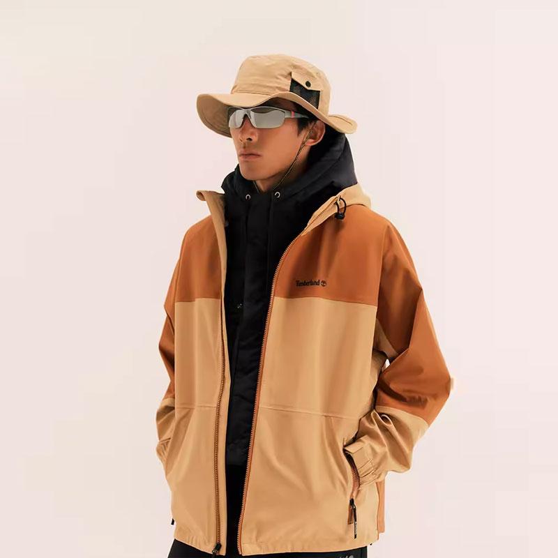 Timberland Color Block Windbreaker Lightweight Hooded Jacket Outdoor Hiking Waterproof Unisex Jacket Medium-Brown A5Z3Y-K43