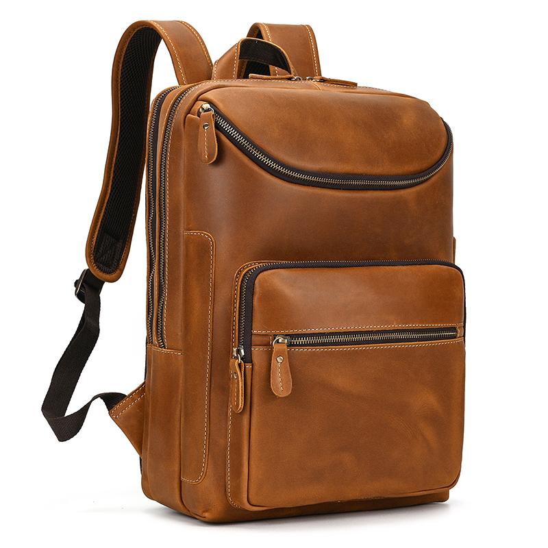 2026 New Fashion Leather Bagpack Bag 14 15.9 Laptop Backpack For Man Male Genuine Leather Men's Travel Bagpack Crazy Horse Skin