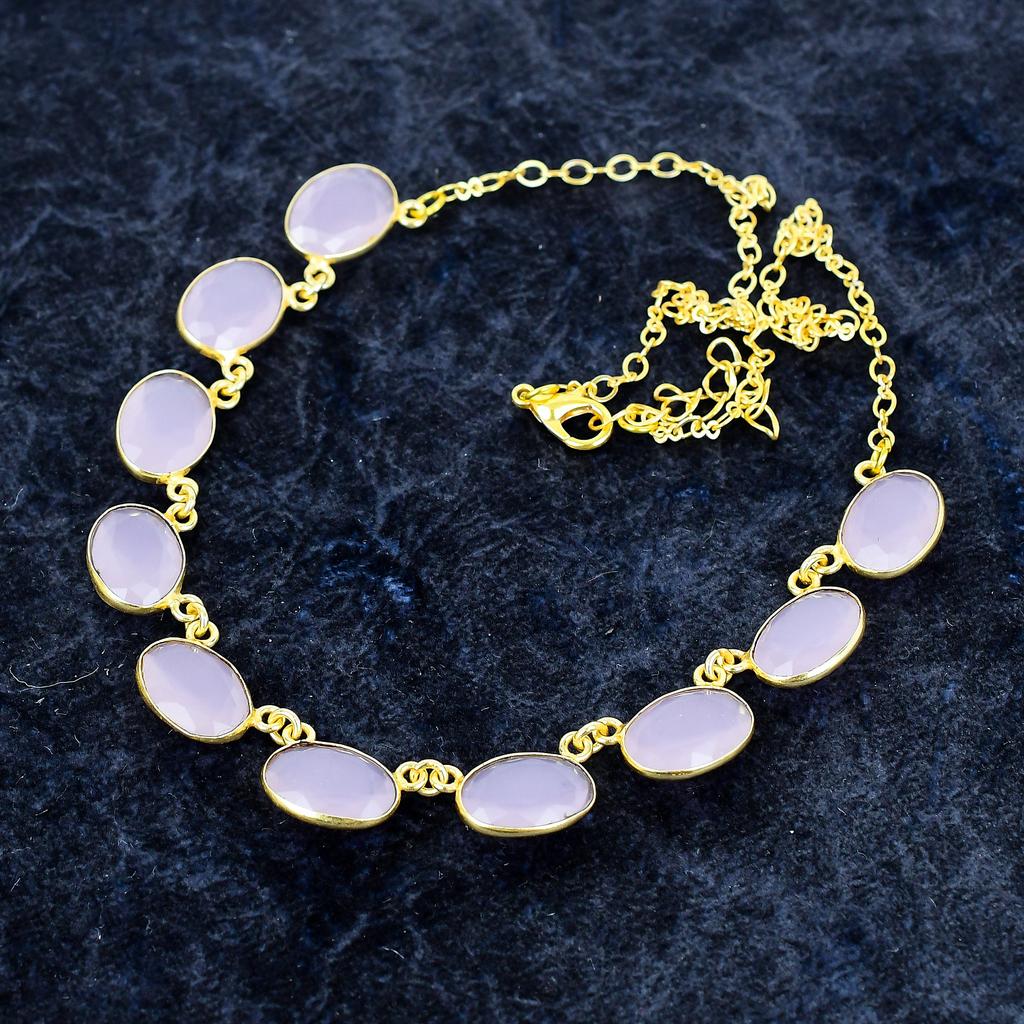 Pink Chalcedony Gemstone Handmade 925 Sterling Silver Jewelry Necklace 20" M-3000