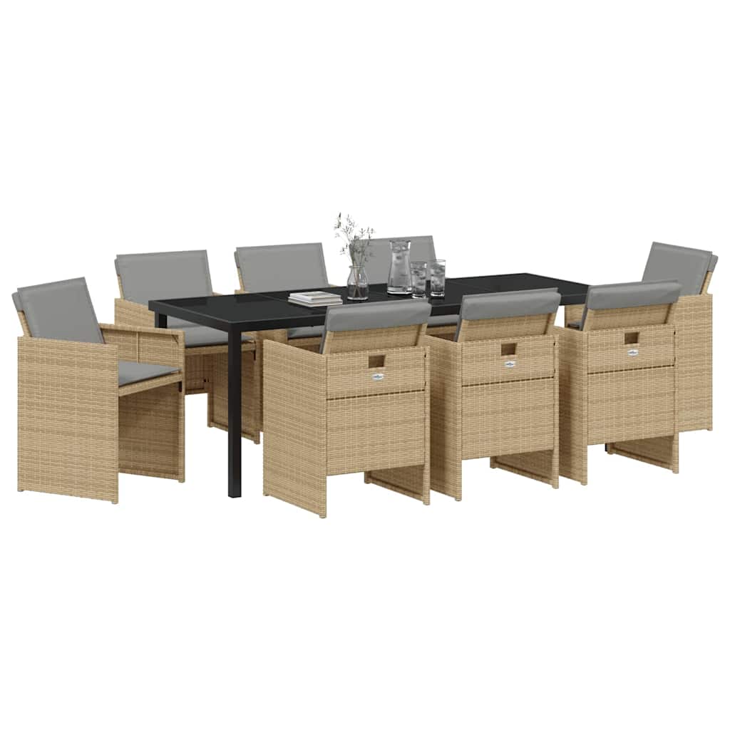 Garden Dining Set 9 Pcs Beige Poly Rattan
