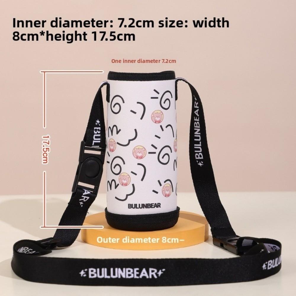 Cute Cartoon Print Sport Water Bottle Bag PU Eco-friendly Cup Holder with shoulder Strap Portable Cup Protective Cover
