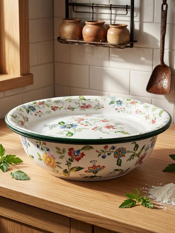 YAHOO Speciale Set Bacinelle Smaltate Thi per Uso Domestico Bacinella per Lavare Verdure Bacinella per Ripieno Ravioli rotonda ape Utensili da Cucina Fatti a Mano