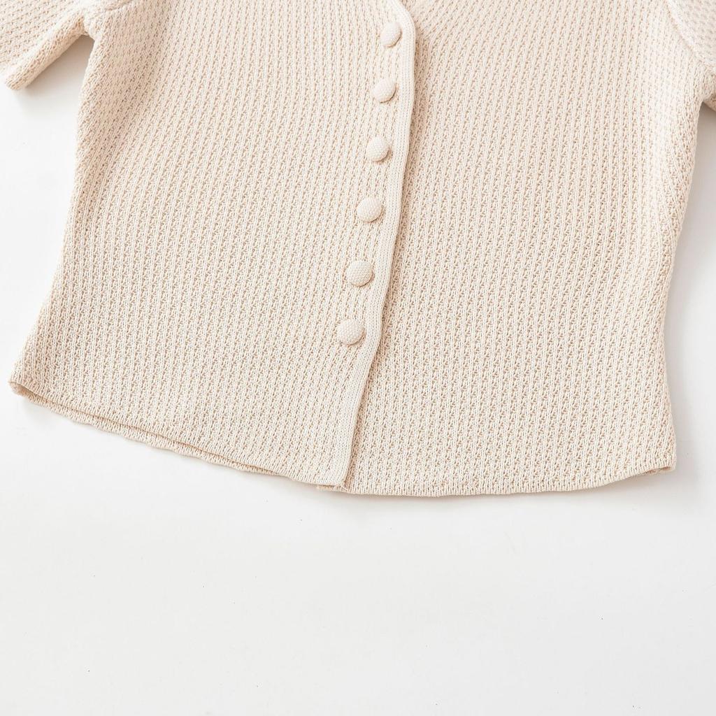 European and American French Women's Clothing Fashionable and Versatile Temperament, Short-sleeved V-neck Structure Knitted Sweater Jacket