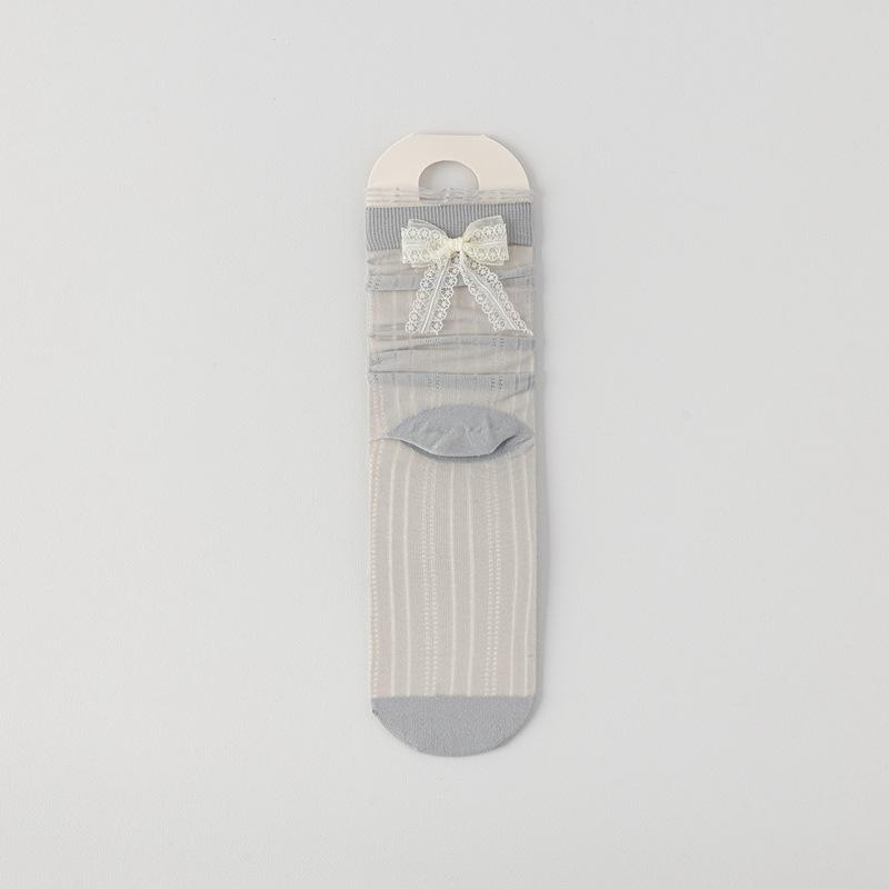 

5pair Socks Women S Summer Ultra-Thin Transparent Medium Tube Stacking Socks Sweet Lace Bow Lace Women S Socks Long One size fits all серый