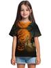 T-Shirt for Girls Halloween Cartoon Pumpkin Print Round Neck Short Sleeve Tops Fashion Girls Clothes Holiday Children's Clothing