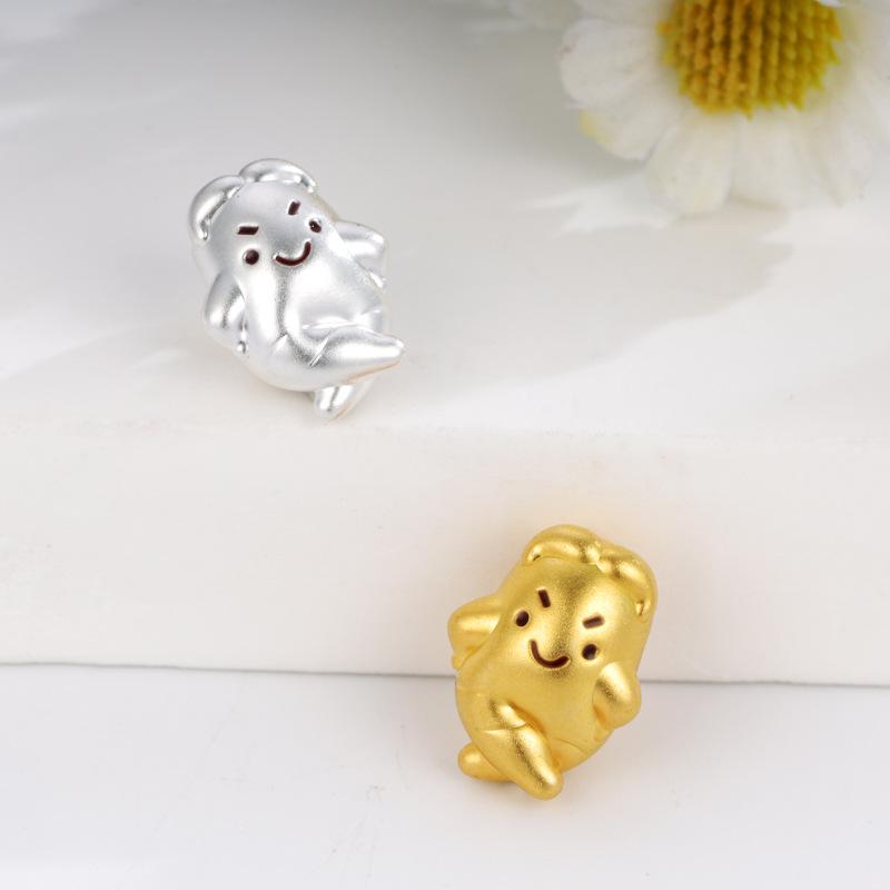 999 Sterling Silver Ginseng Luck Beads for DIY Jewelry with Hand-Woven Rope