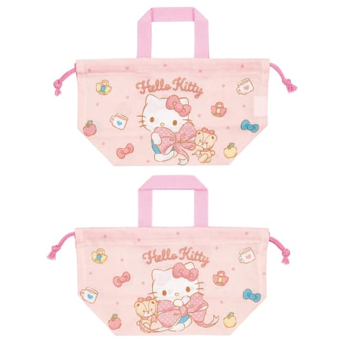 Skater Children's Lunch Box Drawstring Bag with Gusset Kids Made in Japan Sanrio Hello Kitty Big Ribbon Girls KB7