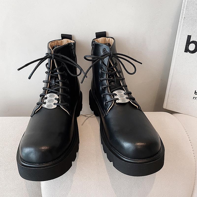 Shoes New niche black high-top Martin boots British locomotive boots zipper boots 38