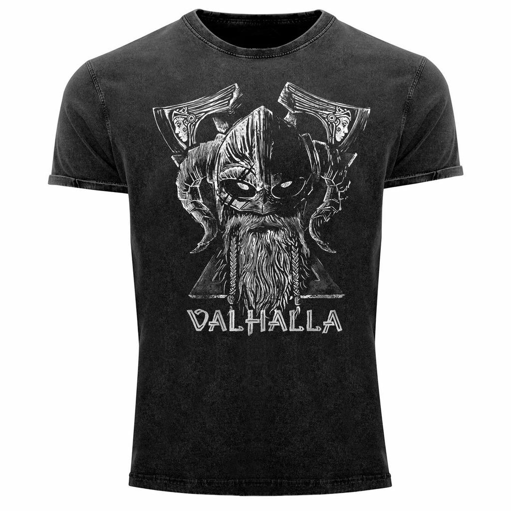 Vintage Odin Nordic Warriors Crossed Axe Valhalla TShirt 100 Cotton ONeck Short Sleeve Summer Casual Mens Tshirt Streetwear