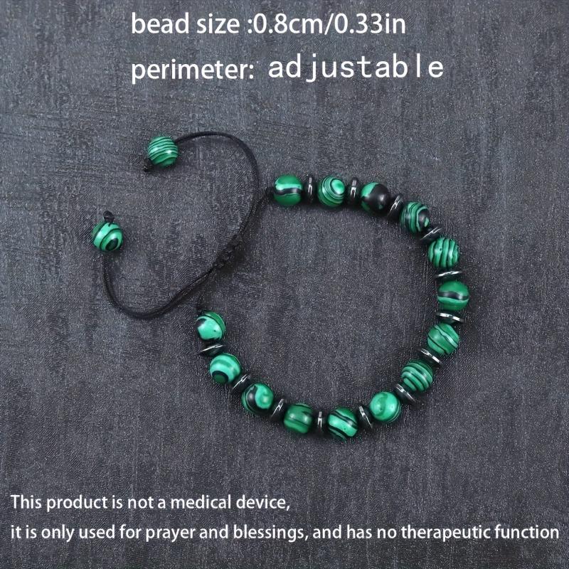 Handmade Adjustable Unisex Natural Malachite & Black Onyx Beaded Bracelet