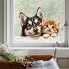 Cute Cat and Dog Peeking Watercolor Healing Window Stickers, Self-Adhesive Double-Sided Visible Decor for Bedroom Living Room Decoration