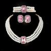 Collana da sposa multistrato perla sintetica cristallo geometrico orecchini a lobo bracciale set da tre pezzi