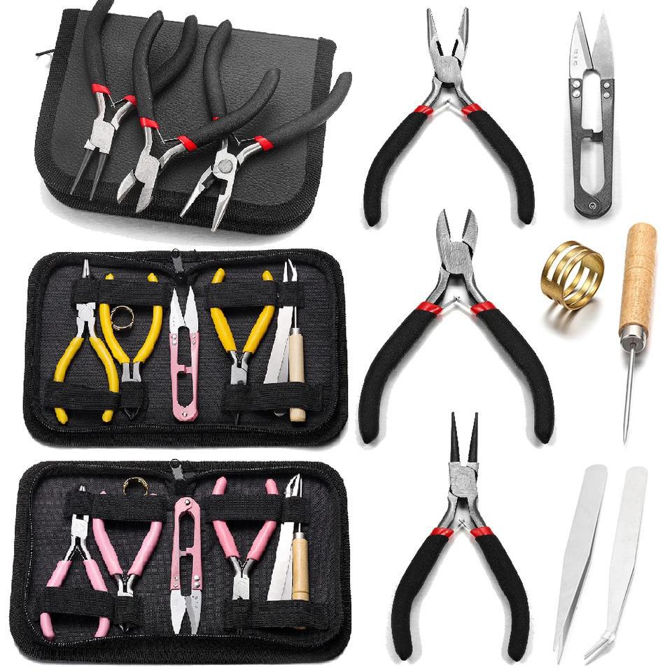 8pcs/set DIY Jewelry Tool Set with Ergonomic Pliers and Zippered Storage Case