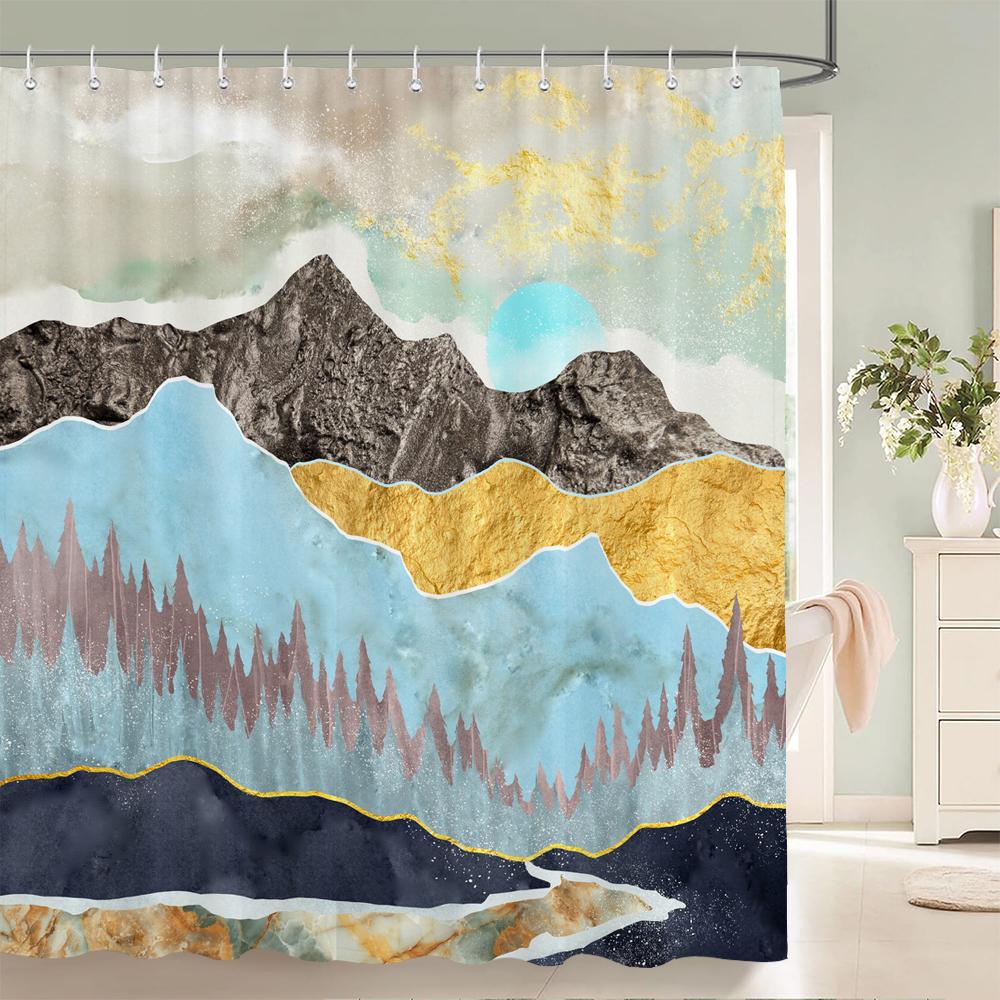 High Quality Shower Curtain Printing Chinese style Ink landscape Waterproof Bathroom Curtains Decor Polyester Fabric with Hooks