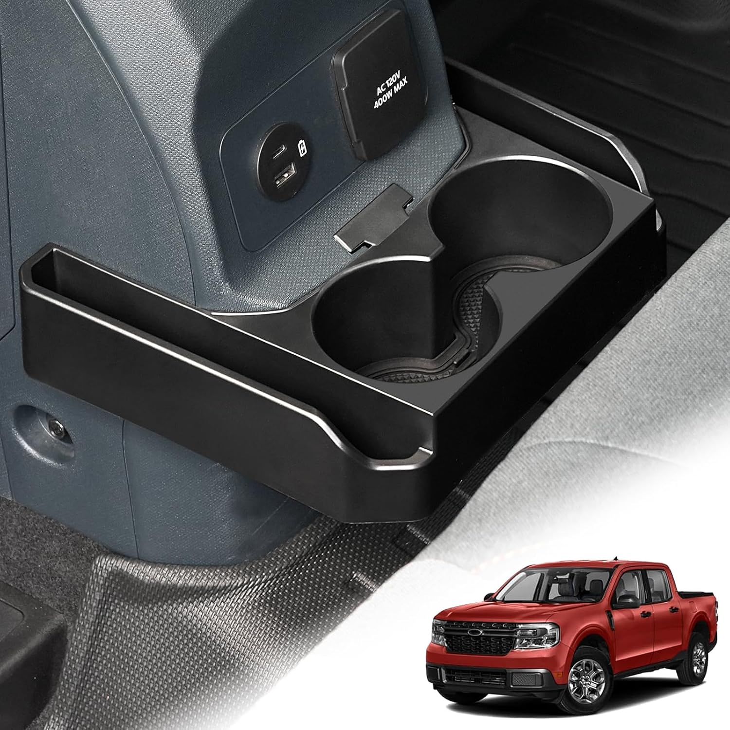 Mabett Removable Rear Dual Cup Holder For Ford Maverick -2025 Accessories, FIT Ert Expander Rear Seat Cup Holder Organizer