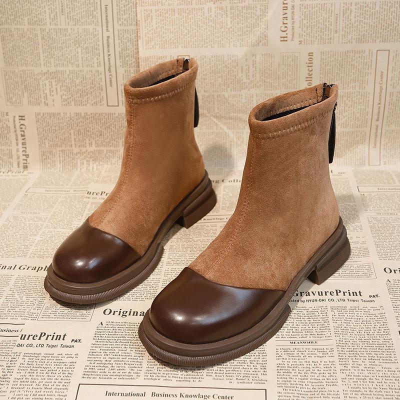 Vintage Thick Heels High Heel Ankle Boots for Women  Autumn and Winter New Thick Soles Increase Elastic Boots with Velvet