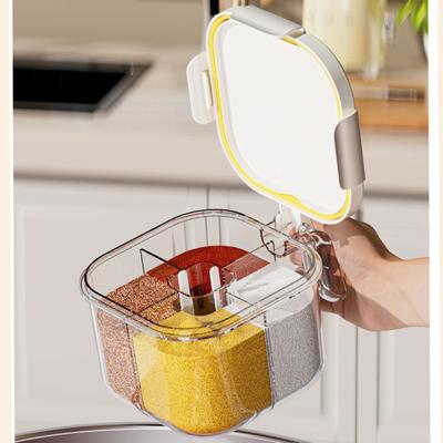 New Seasoning Box 4 Compartments Large Capacity Kitchen Household Seasoning Jar Seasoning Storage Box Moisture-proof Salt Shaker