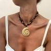 Adjustable Sea Star and Conch Pattern Cotton Cloth Necklace With Alloy Charm for Casual Outfits or Travel Accessories