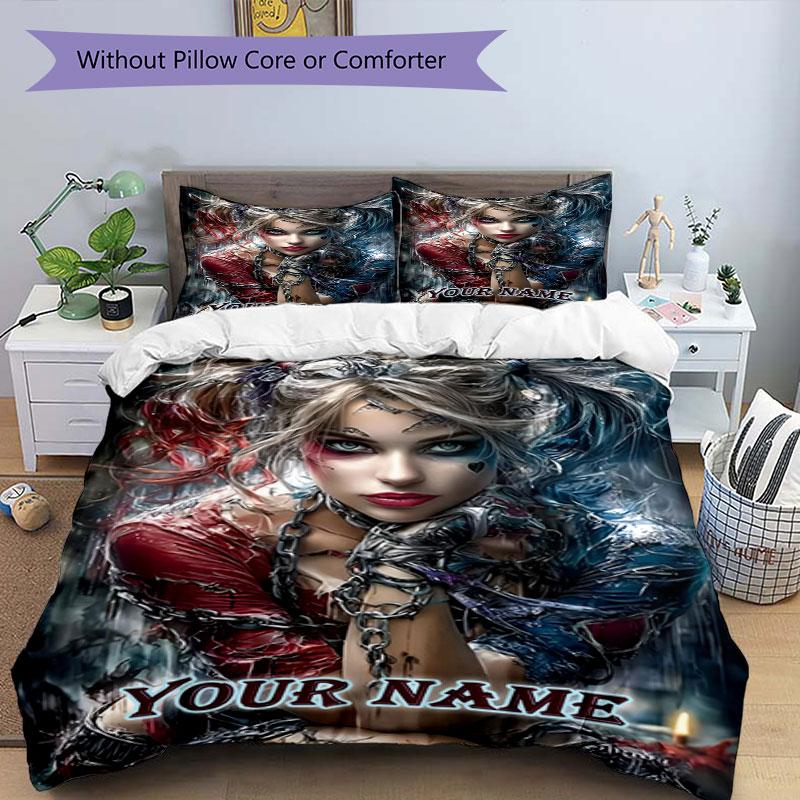 3PC Custom Name Dark Fantasy Portrait Bedding Set Printed Bedding Set Duvet Cover Closure Includes 1 Duvet Cover & 301 Pillowcases for Bedroom