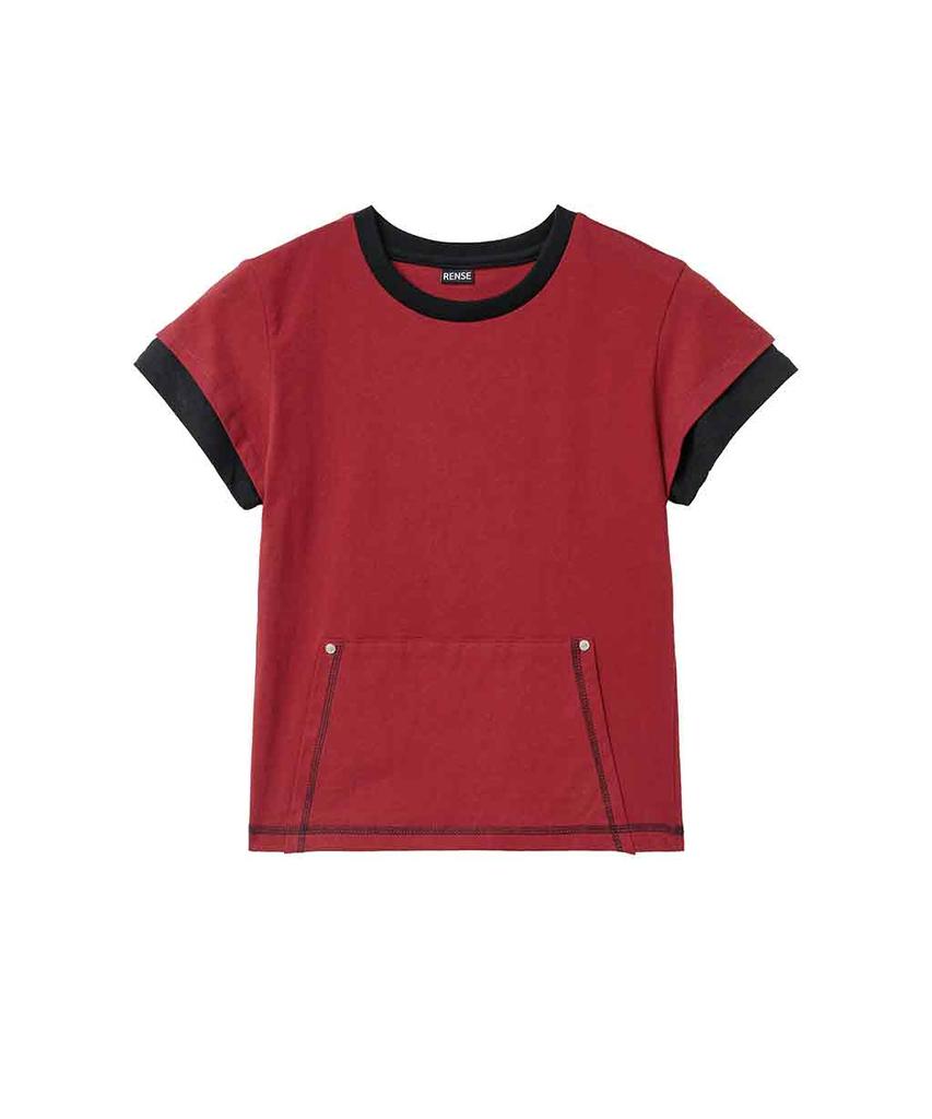 Lense Stitch Pocket Layered T-Shirt Red