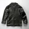 American retro navy medium and long coat full vegetable tanned goatskin large lapel double-breasted leather leather jacket men
