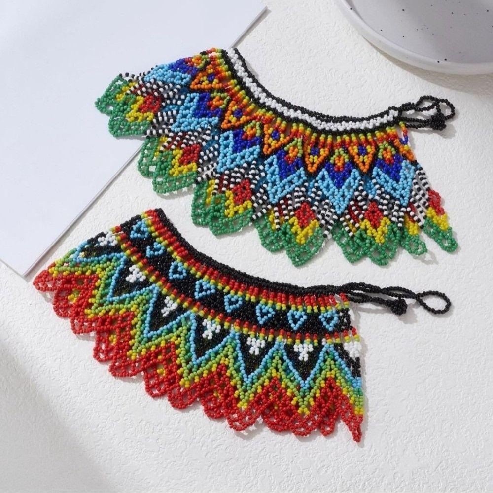 Multicolor Multilayer Beaded Choker Bohemian Woven Choker Necklace Mesh Bib Collar  Party Wear