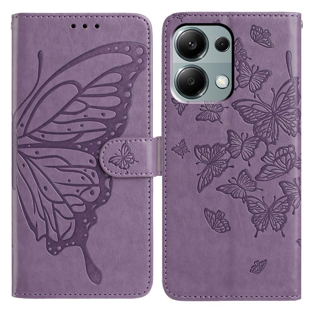 Brieftaschen-Ständer-Hülle für Xiaomi Redmi Note 13 Pro 4G/14S 4G/Poco M6 Pro 4G PU-Leder-Klapphülle mit Schmetterlingsaufdruck und Trageriemen