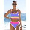 Women High Waist Color Block Three Piece Split Bikini Cover Up Vacation Swimwear