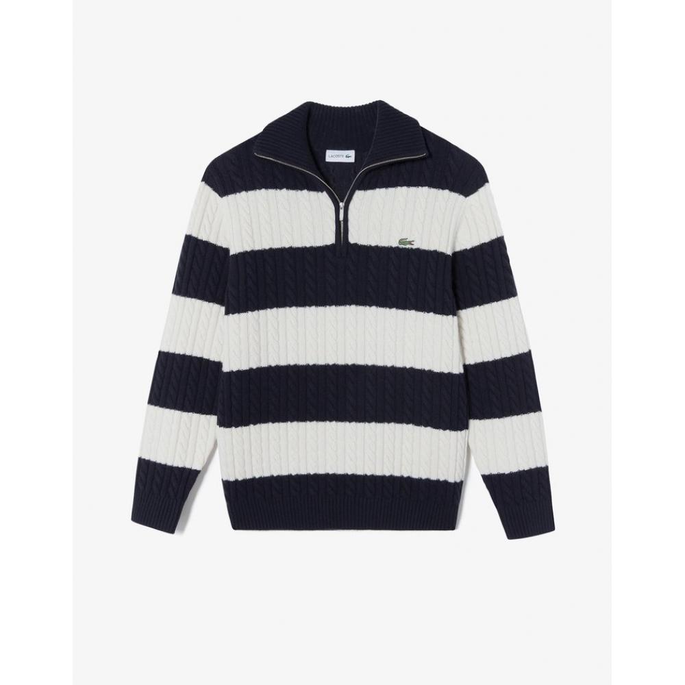 

LacoSte Men S Cable Half Zip Up Wide Collar Pullover Ah301e 54n Xfj 003